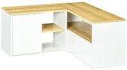 Dulap TV în formă de L pentru televizor de 40" cu 3 rafturi deschise și 2 dulapuri, din PAL, 90x90x45 cm, stejar și alb HOMCOM | Aosom RO