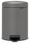 Cos de gunoi cu pedala Brabantia NewIcon 1001097, 5 L, Inchidere lina, Baza antiderapantă, Finisaj mineral, Gri