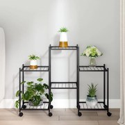 vidaXL Suport pentru flori cu roți, 83x25x63,5 cm, negru, fier