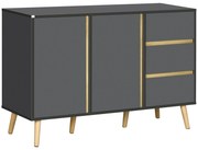 HOMCOM Bufet jos mobilier de depozitare pe picioare stil scandinav 2 usi 3 sertare 120 x 40 x 80 cm gri antracit | Aosom Romania