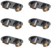 Set de 6 spoturi încastrate Gunmetal GU10 35mm Înclinabile cu 2 lumini - Installa