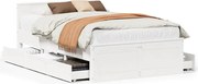 vidaXL Cadru pat fără saltea/cu tăblie, alb, 135x190cm, lemn masiv pin
