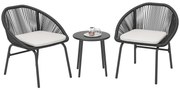 Outsunny Set Bistro pentru Terasa din 3 Piese, Set cu Perne Moi pentru Sezut, Set de Mobilier din Rachita, Negru | Aosom Romania