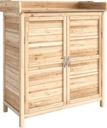 Dulap de exterior Outsunny cu 2 rafturi din lemn de brad cu design înălțat și 2 uși, 83x40x92 cm, culoarea lemnului | Aosom Romania