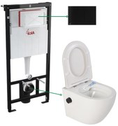 Set vas wc suspendat cu functie de bideu si baterie negru mat inclusa Foglia Oslo si rezervor wc si clapeta aluminiu negru mat, Alcaplast