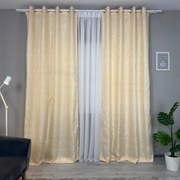 Set două Draperii (Opacitate 70%), din Satin tip Jacquard (Model circular), Gata lucrate (Inele galerie), Culoare Galben pal (Efect semi-lucios), Dimensiuni draperie 160x260 cm (x2), Brand Originalio