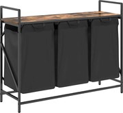 vidaXL Coș de rufe 3 compartimente cu raft stejar fumuriu