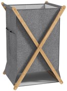 HOMCOM Coș Pliabil pentru Rufe 55L din Material Textil și Cadru din Bambus pentru Cameră și Spălătorie, 41x41x64 cm, Gri | Aosom Romania