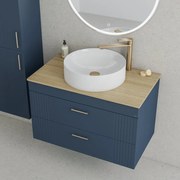 Set dulap baza suspendat bleumarin cu 2 sertare Drop Lines Athena si blat Honey Oak 80 cm