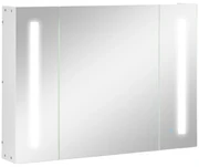 Kleankin Dulap de Baie LED cu Oglindă, 3 Uși și Rafturi Reglabile, Organizator de Depozitare Reglabil, 90x15x65 cm, Alb | Aosom Romania