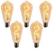 Set de 5 becuri LED E27 cu filament spiralat, dimabile, ST64, aurii, 4W 270LM 2100K
