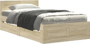 vidaXL Cadru de pat cu tăblie, stejar sonoma, 90x200 cm lemn prelucrat