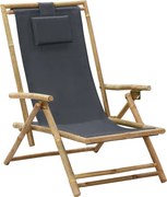vidaXL Scaun rabatabil de relaxare, gri închis, bambus & țesătură