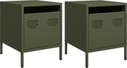 vidaXL Noptiere, 2 buc., verde olive, 35x39x43,5 cm, oțel