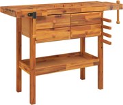 vidaXL Banc de lucru cu sertare și menghine, 124x52x83 cm, lemn acacia