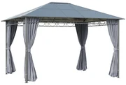Foisor pentru gradina 3.6x3 m cu acoperis din policarbonat anti-UV, structura din otel si aluminiu si pereti laterali, gri | Aosom Romania