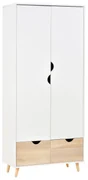 HOMCOM Dulap Multifuncțional Elegant cu Raft, Bară Umerașe și 2 Sertare, Dulap pentru Cameră cu 2 Uși, Alb, 80x40x180cm | Aosom Romania