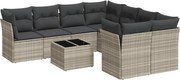 vidaXL Set canapele de grădină cu perne, 9 piese gri deschis poliratan