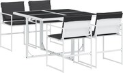 vidaXL Set mobilier de grădină, 5 piese, cu perne, alb, textilenă