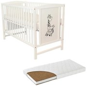 Patut din lemn masiv 120x60 cm Bria alb si saltea cocos LUX 120x60x12 cm, reglabil pe 3 nivele, certificat EN71