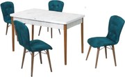 Set masa alba extensibila cu 4 scaune tapitate cobalt blue Homs picioare lemn 110 x 70 cm