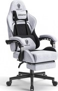 DOWINX 6658B - Scaun Gaming Ergonomic, Masaj in perna lombara, Șezut cu Arcuri Metalice și Spumă, Suport pentru picioare, Rabatabil 90°–135°, Rezistent 130 kg, Material textil, Negru/Gri
