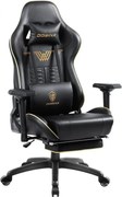 RESIGILAT- DOWINX Scaun gaming, ergonomic, pernă lombară cu masaj, suport pentru picioare, piele PU matlasata, respirabila, cotiere 4D, rezistent 150 kg, Negru