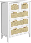 HOMCOM Comodă 5 sertare mânere de lemn masiv șine de metal pentru birou salon dormitor 77 x 37 x 104 cm alb | Aosom Romania