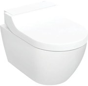 Set vas wc suspendat cu functie de bideu si capac soft close cu ornament din sticla alba, Geberit AquaClean Tuma Comfort