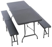 Set de 2x bănci și masă de grădină din ratan - antracit