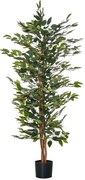 HOMCOM Plantă Ficus Falsă, Plantă Înaltă de 150cm, Plantă Artificială Decorativă pentru Interior și Exterior, Ø17x14.5 cm, Verde | Aosom Romania