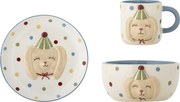 Set 3 piese din ceramică artizanală, multicolor, pictate manual cu un cățeluș vesel, pentru copii, „Party"