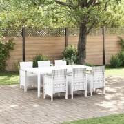 vidaXL Set de masă pentru grădină 7 pcs Alb Ratan Polt