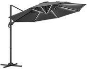 Outsunny Umbrelă de Soare Exterioară cu Lumini LED și Unghi Reglabil, Umbrelă de Grădină din Aluminiu și Poliester, Ø3x2.5 m, Gri | Aosom Romania