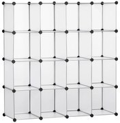 HOMCOM Mobilier Modular pentru Încălțăminte, 16 Cuburi Transparente din Plastic PP și Oțel, 30x30x30cm, Design Versatil | Aosom Romania