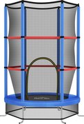 HOMCOM Saltea Elastică pentru Copii 3-6 Ani cu Plasă de Protecție, 6 Stâlpi și 3 Intrări, Ø140x190 cm, Albastru | Aosom Romania