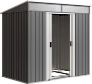 Outsunny Magazie 6,5 x 4 FT din metal galvanizat cu fundatie pentru gradina, Depozit cu incuietoare pentru unelte, Gri