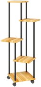 Outsunny Suport pentru Plante cu 5 Niveluri pentru Interior și Exterior, Etajeră cu 4 Roți din Oțel și Lemn, Lemn Natural | Aosom Romania