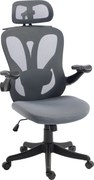 HOMCOM Scaun de Birou Ergonomic cu Tetieră 2D, Cotiere 3D, Înălțime Reglabilă, Mesh Respirabil, Gri Închis | Aosom Romania