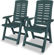 vidaXL Scaune de grădină rabatabile, 2 buc., verde, plastic