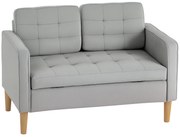 HOMCOM Canapea cu Două Locuri cu Spațiu de Depozitare, Butoniera, Perne, Lemn de Cauțiuc, 117x62x78 cm, Gri Deschis | Aosom Romania
