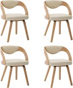 vidaXL Scaune de bucătărie, 4 buc, crem, lemn curbat & piele ecologică