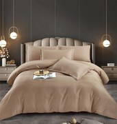 Lenjerie pat dublu 100% Damasc PREMIUM, 6 Piese - Bej