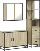 vidaXL Set mobilier de baie, 3 piese, stejar sonoma, lemn prelucrat