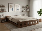 Pat inalt Naomi 140x200 cm, stejar Saltele: Cu saltele Deluxe 10 cm, Somiera pat: Cu lamele drepte