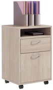 HOMCOM Dulap de Birou cu 4 Roți, Raft Deschis, 2 Sertare, Mobilier de Birou din Lemn și Metal, 40x35x60 cm, Lemn Natural | Aosom Romania