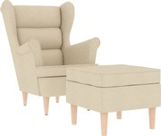 vidaXL Fotoliu cu taburet pentru picioare, crem, material textil