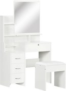 HOMCOM Post de machiaj cu oglindă mare din sticlă temperată, tocător de machiaj cu scaun căptușit, 4 sertare și 4 rafturi, post de machiaj pentru dormitor, alb | Aosom Romania