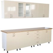 Bucatarie Zebra 260 cm din MDF Vanilie cu blat termoizolant artar