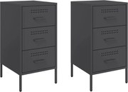 vidaXL Noptiere, 2 buc., negru, 36x39x68 cm, oțel